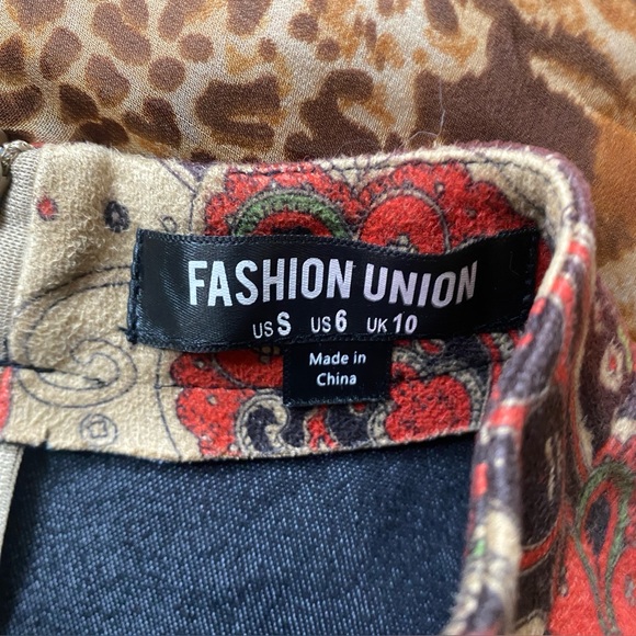 Fashion Union Women's Tan Paisley Faux Suede Cutout Mini Dress Size Small Boho - Picture 10 of 15